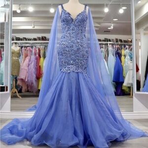 Johnathan Kayne Blue Tiered Gown